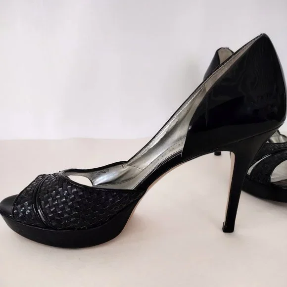 Marc Fisher Black Platform Open Toe Patent Leather Stiletto Pumps - Picture 6 of 16